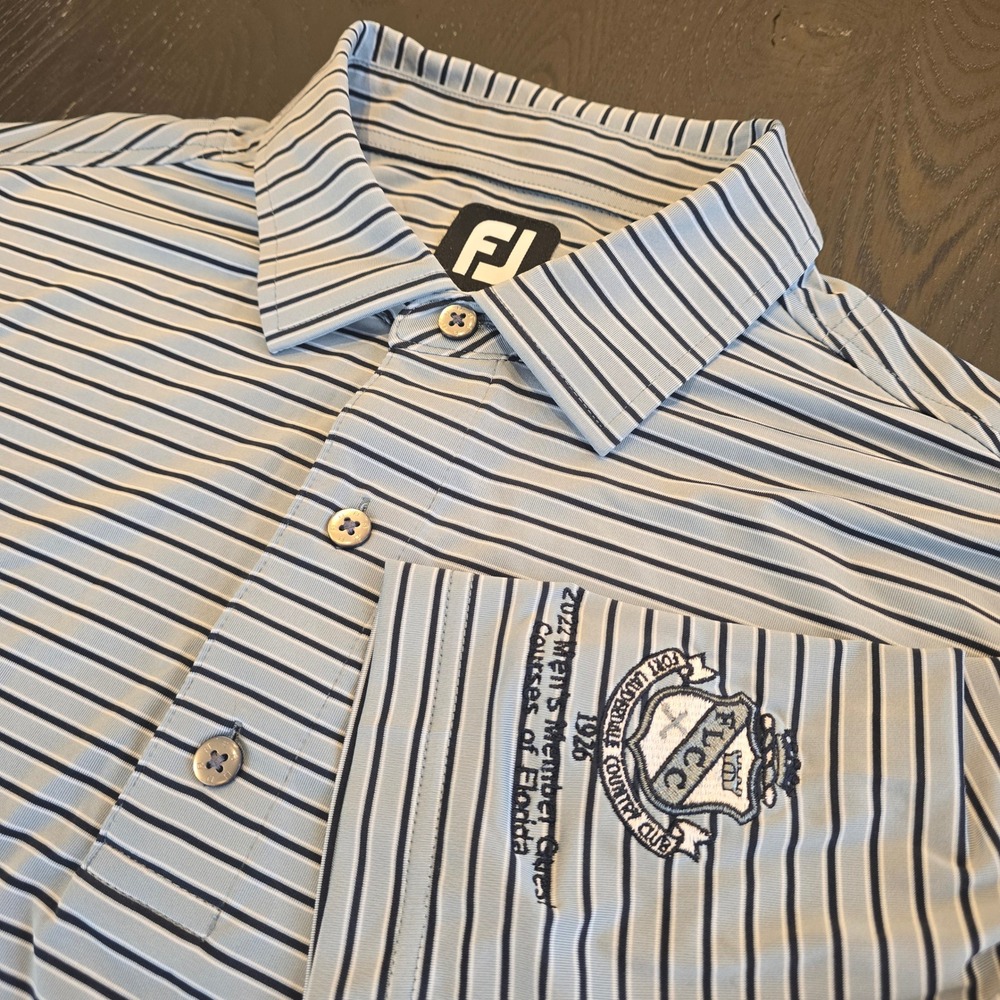 FootJoy Mens Striped Golf Polo Shirt Blue Fort Lauderdale Country Club Size M